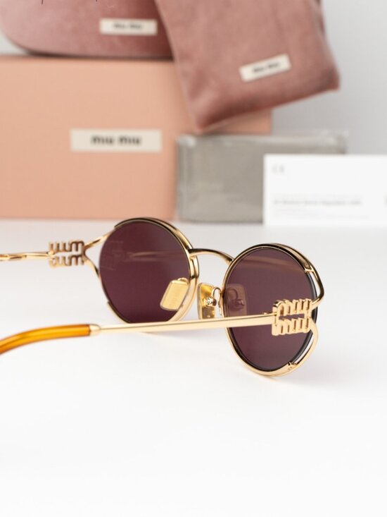 Miu Miu Women Sunglasses LOGO Gold Violet Oval MU52YS 5AK20Y NEW AUTHENTIC main image 6